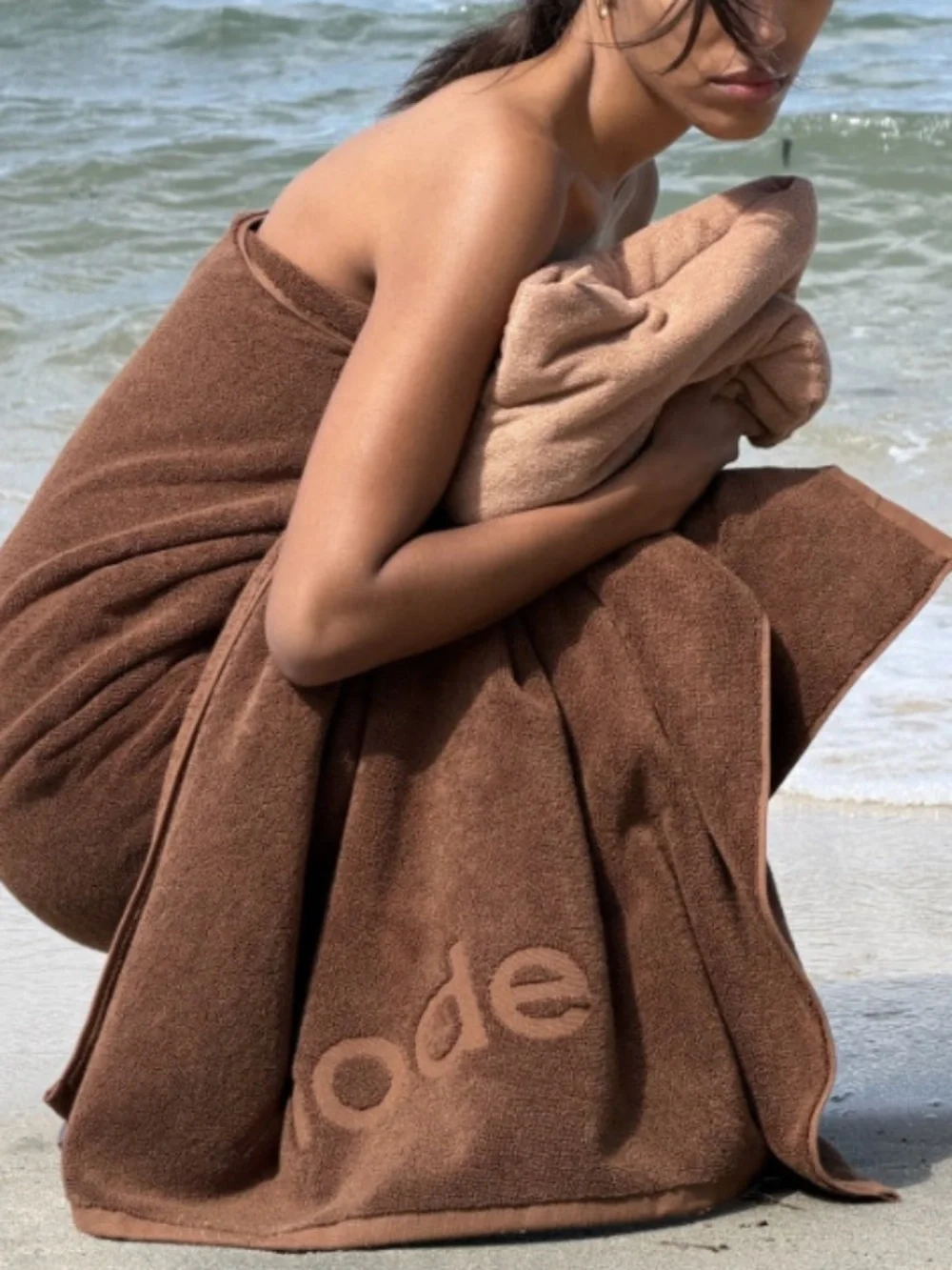RHODE LIMITED EDITION NEW Brown Bronze Terry Cloth Towel with Embossed Logo